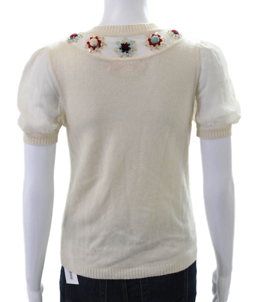 Cynthia Cynthia Steffe Women Sweater Cashmere Ivory Crew Short Sleeve Size S