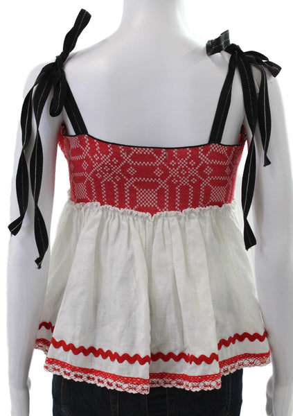 Devotion Women Red Linen Geometric Scoop Neck Camisole Sleeveless Size S