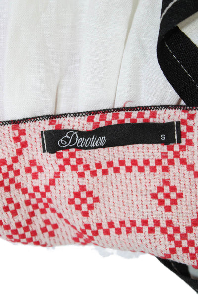 Devotion Women Red Linen Geometric Scoop Neck Camisole Sleeveless Size S