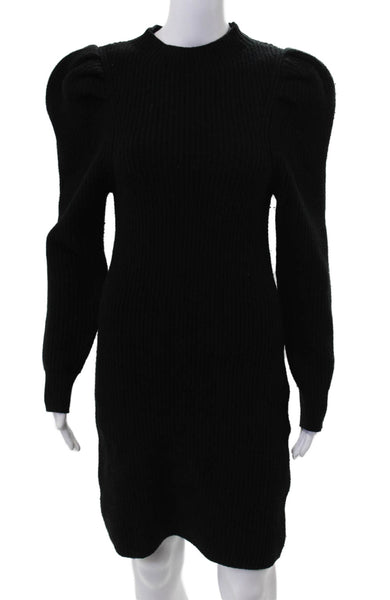 Sandro Women Sweater Dress Black Wool Mock Neck Long Sleeve Knee Length Size 34