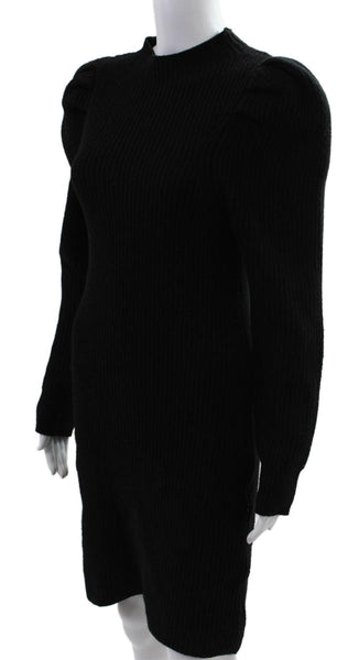 Sandro Women Sweater Dress Black Wool Mock Neck Long Sleeve Knee Length Size 34