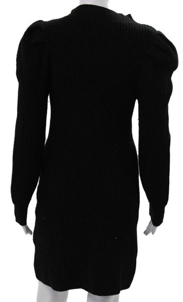 Sandro Women Sweater Dress Black Wool Mock Neck Long Sleeve Knee Length Size 34