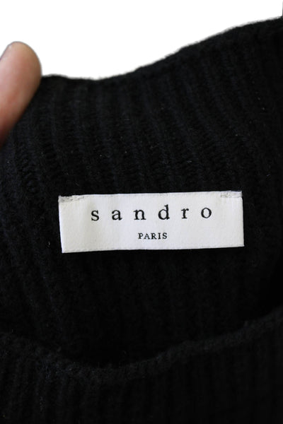 Sandro Women Sweater Dress Black Wool Mock Neck Long Sleeve Knee Length Size 34