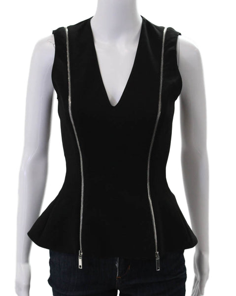 Zara Woman Women Sleeveless Black V-Neck Polyester Blend Zip Blouse Size S