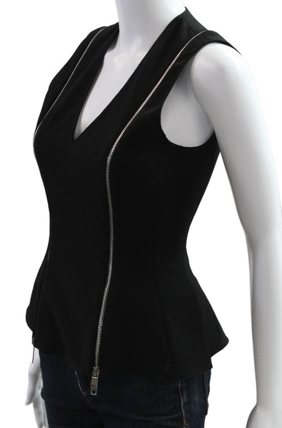 Zara Woman Women Sleeveless Black V-Neck Polyester Blend Zip Blouse Size S