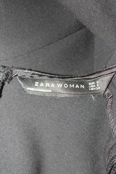 Zara Woman Women Sleeveless Black V-Neck Polyester Blend Zip Blouse Size S