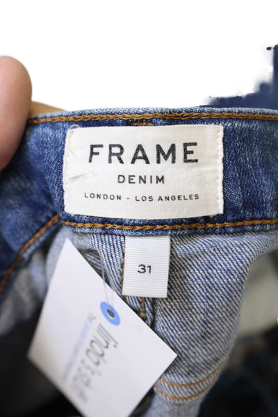 Frame Unisex Adults Skinny Jeans Blue Button Cotton Solid Size 31