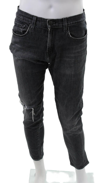 J Brand Womens Ankle Jeans Black Cotton Blend Button Size 31