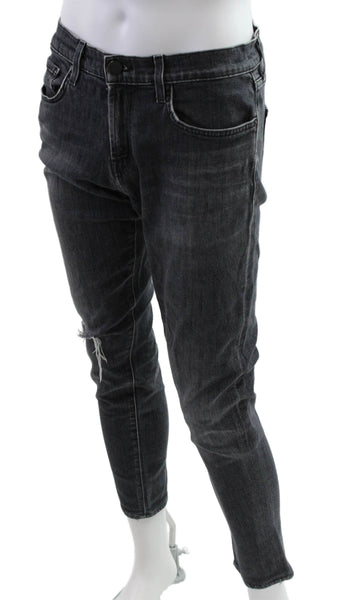 J Brand Womens Ankle Jeans Black Cotton Blend Button Size 31