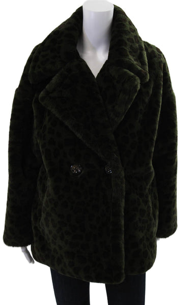 Apparis Womens Green Animal Print Overcoat Polyester Button Fall Size S