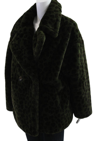 Apparis Womens Green Animal Print Overcoat Polyester Button Fall Size S