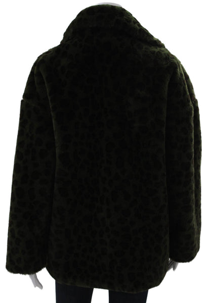 Apparis Womens Green Animal Print Overcoat Polyester Button Fall Size S