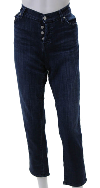 7 For All Mankind Womens Straight Jeans Blue Button Mid Rise Size 29