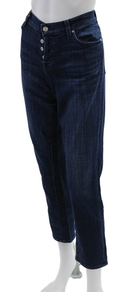 7 For All Mankind Womens Straight Jeans Blue Button Mid Rise Size 29