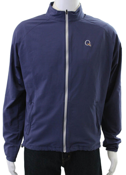 Peter Millar Mens Windbreaker Blue Zip Polyester Blend Long Sleeve Size M