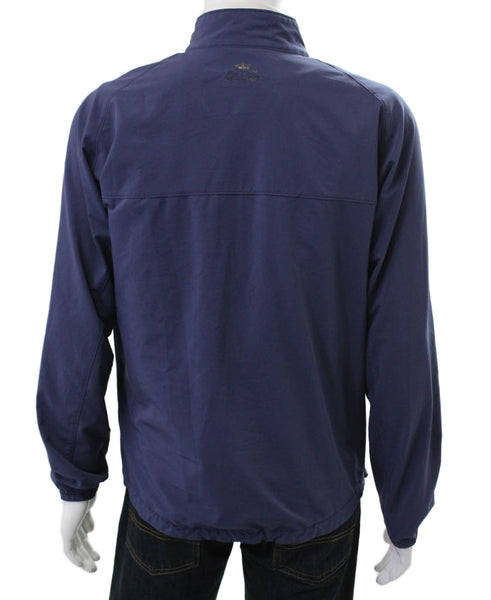 Peter Millar Mens Windbreaker Blue Zip Polyester Blend Long Sleeve Size M
