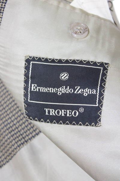 Ermenegildo Zegna Mens Blue Wool Check Blazer Size 48