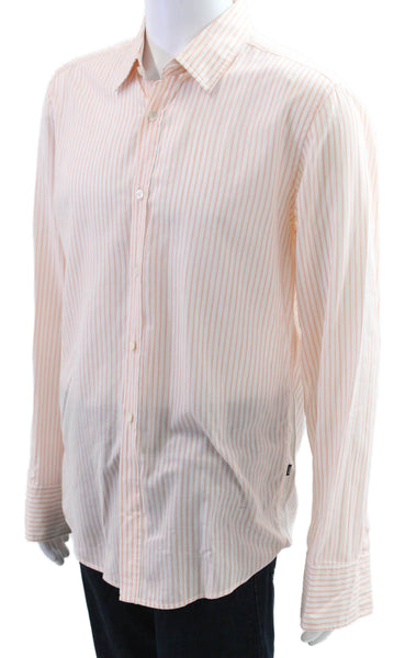 Boss Hugo Boss Mens Cotton Collared Striped Button Down Shirt Orange Size L