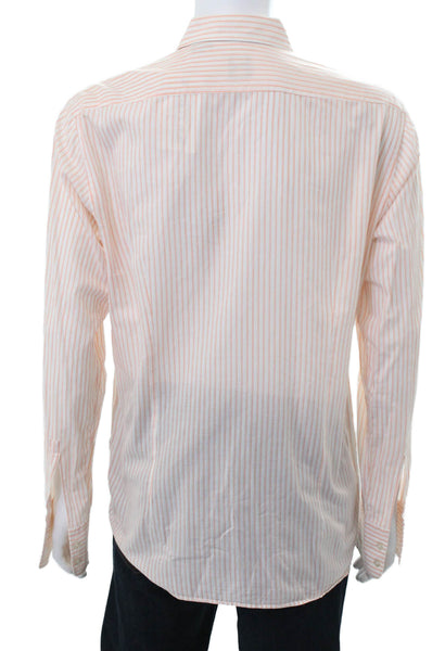 Boss Hugo Boss Mens Cotton Collared Striped Button Down Shirt Orange Size L
