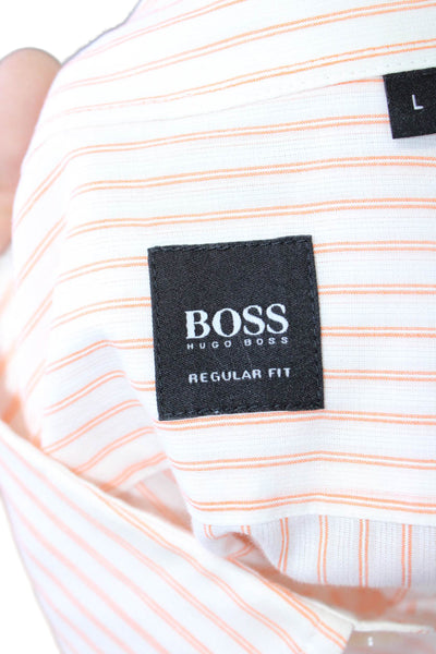 Boss Hugo Boss Mens Cotton Collared Striped Button Down Shirt Orange Size L