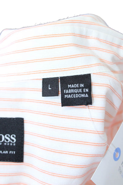 Boss Hugo Boss Mens Cotton Collared Striped Button Down Shirt Orange Size L