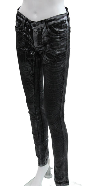 AG Adriano Goldschmied Women Skinny Black Striped Mid Rise Jeans Size 27