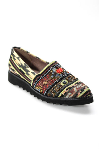 Donald J Pliner Multi Color Beaded Abstract Detail Pointed Toe Loafers Size 6.5