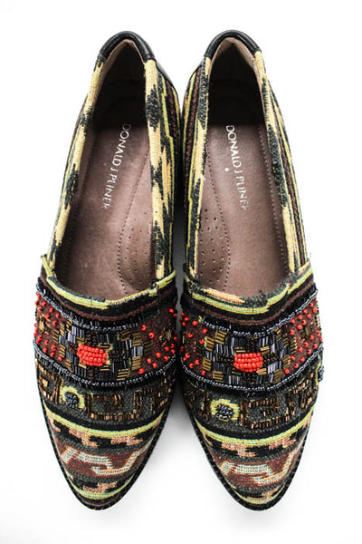 Donald J Pliner Multi Color Beaded Abstract Detail Pointed Toe Loafers Size 6.5
