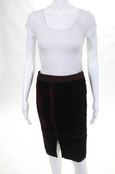 Yves Saint Laurent Maroon Velvet Midi Skirt Size European 36