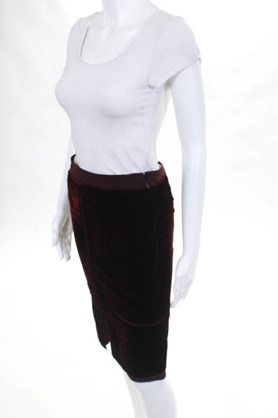 Yves Saint Laurent Maroon Velvet Midi Skirt Size European 36