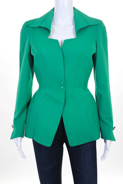 Thierry Mugler Green Wool Blend Long Sleeve Blazer French Size 36 US Size 4