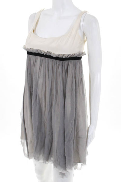 Jay Godfrey Creme Gray Sleeveless High Waist Scoop Neck Dress Size 8