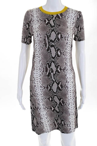 Carven White Taupe Black Animal Print Shift Dress Size Small