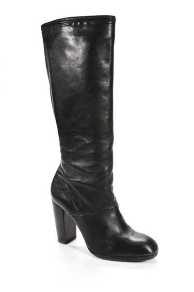 Elizabeth and James Black Leather Round Toe Zip Up Knee High Boots Size 9.5