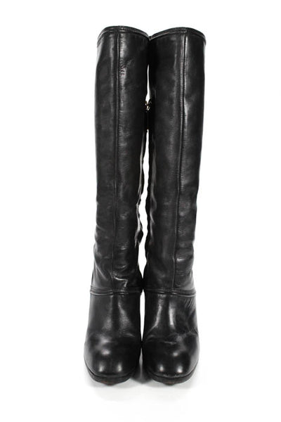 Elizabeth and James Black Leather Round Toe Zip Up Knee High Boots Size 9.5