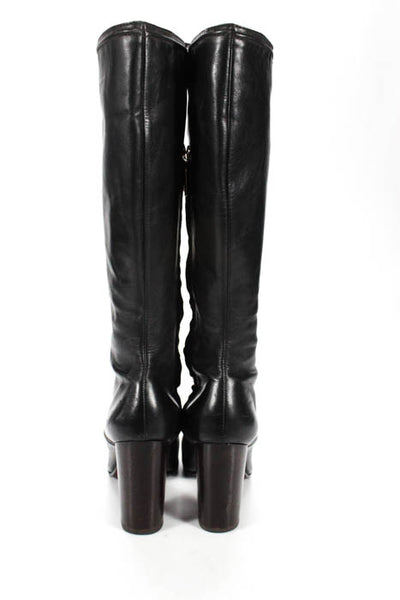 Elizabeth and James Black Leather Round Toe Zip Up Knee High Boots Size 9.5