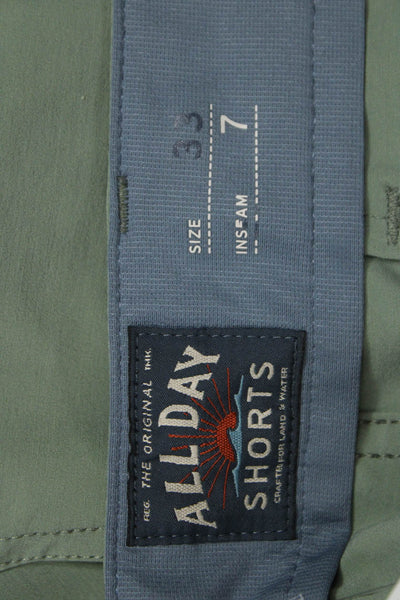 Faherty Mens Chino Shorts Green Polyester Button Summer Size 33