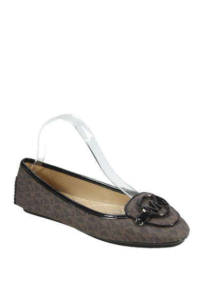 Michael Michael Kors Womens Monogram Print Logo Flats Brown Size 7.5