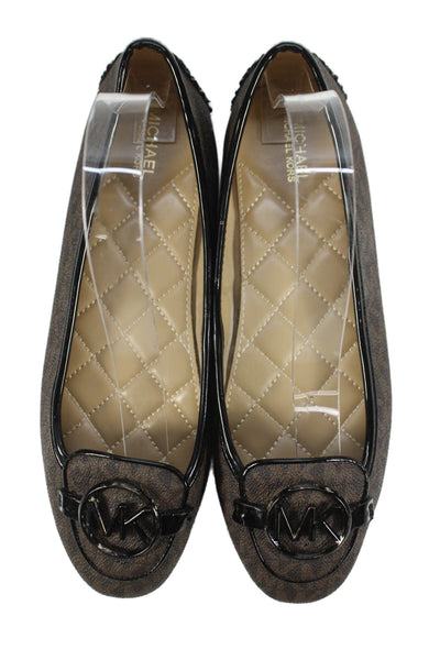 Michael Michael Kors Womens Monogram Print Logo Flats Brown Size 7.5