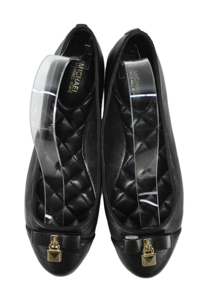 Michael Michael Kors Womens Leather Lock Accent Cap Toe Flats Black Size 8