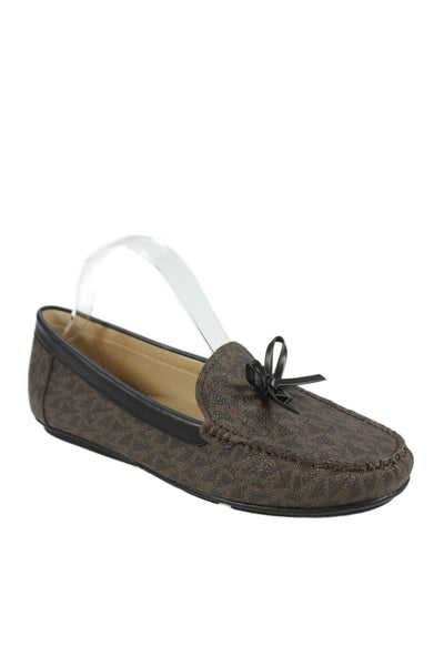 Michael Michael Kors Womens Leather Monogram Print Loafers Brown Size 8