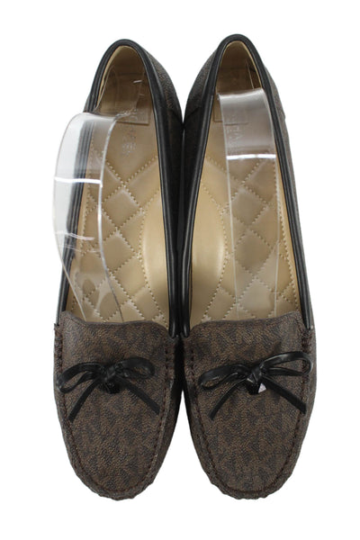 Michael Michael Kors Womens Leather Monogram Print Loafers Brown Size 8