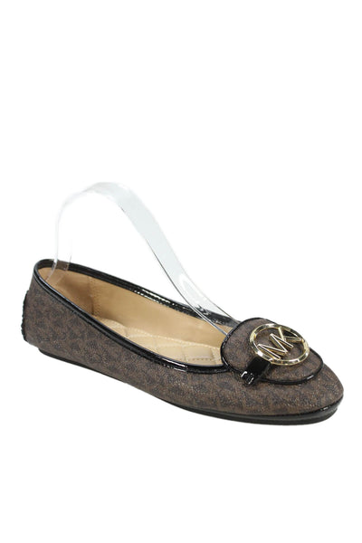 Michael Michael Kors Womens Leather Monogram Logo Accent Flats Brown Size 8