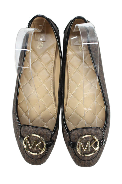 Michael Michael Kors Womens Leather Monogram Logo Accent Flats Brown Size 8