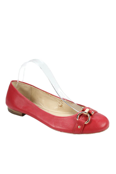 Coach Womens Leather Round Toe Buckled Flats Red Size 8