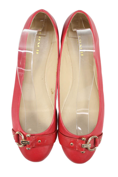 Coach Womens Leather Round Toe Buckled Flats Red Size 8