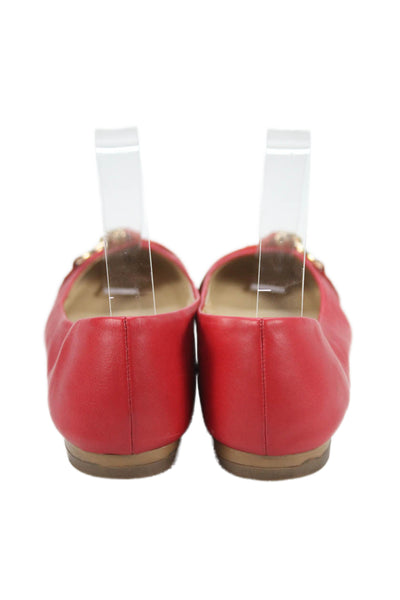 Coach Womens Leather Round Toe Buckled Flats Red Size 8