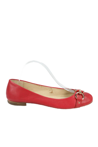 Coach Womens Leather Round Toe Buckled Flats Red Size 8