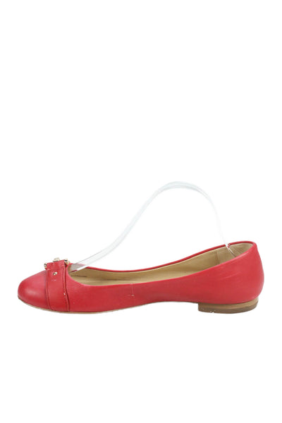 Coach Womens Leather Round Toe Buckled Flats Red Size 8