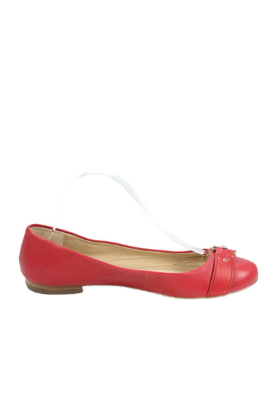 Coach Womens Leather Round Toe Buckled Flats Red Size 8